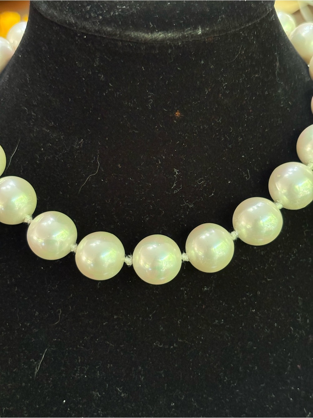 Classic White Pearl Strand Necklace - Rhinestone Round Clasp